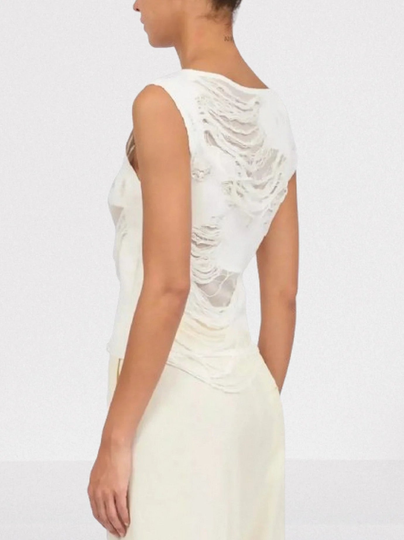 Distressed Sleeveless Top in White - Tops