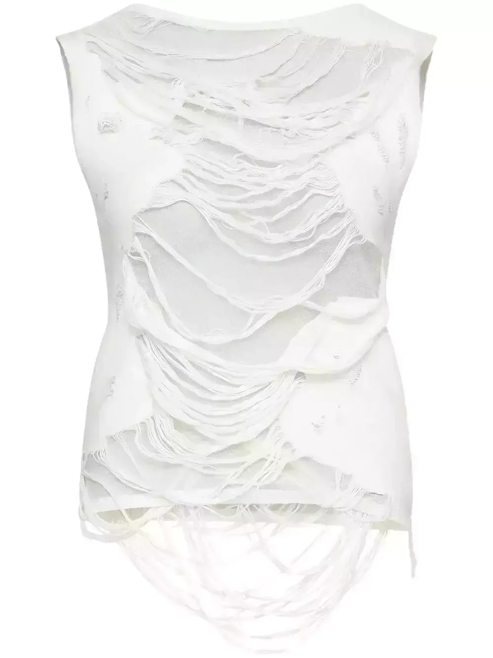 Distressed Sleeveless Top in White - Tops