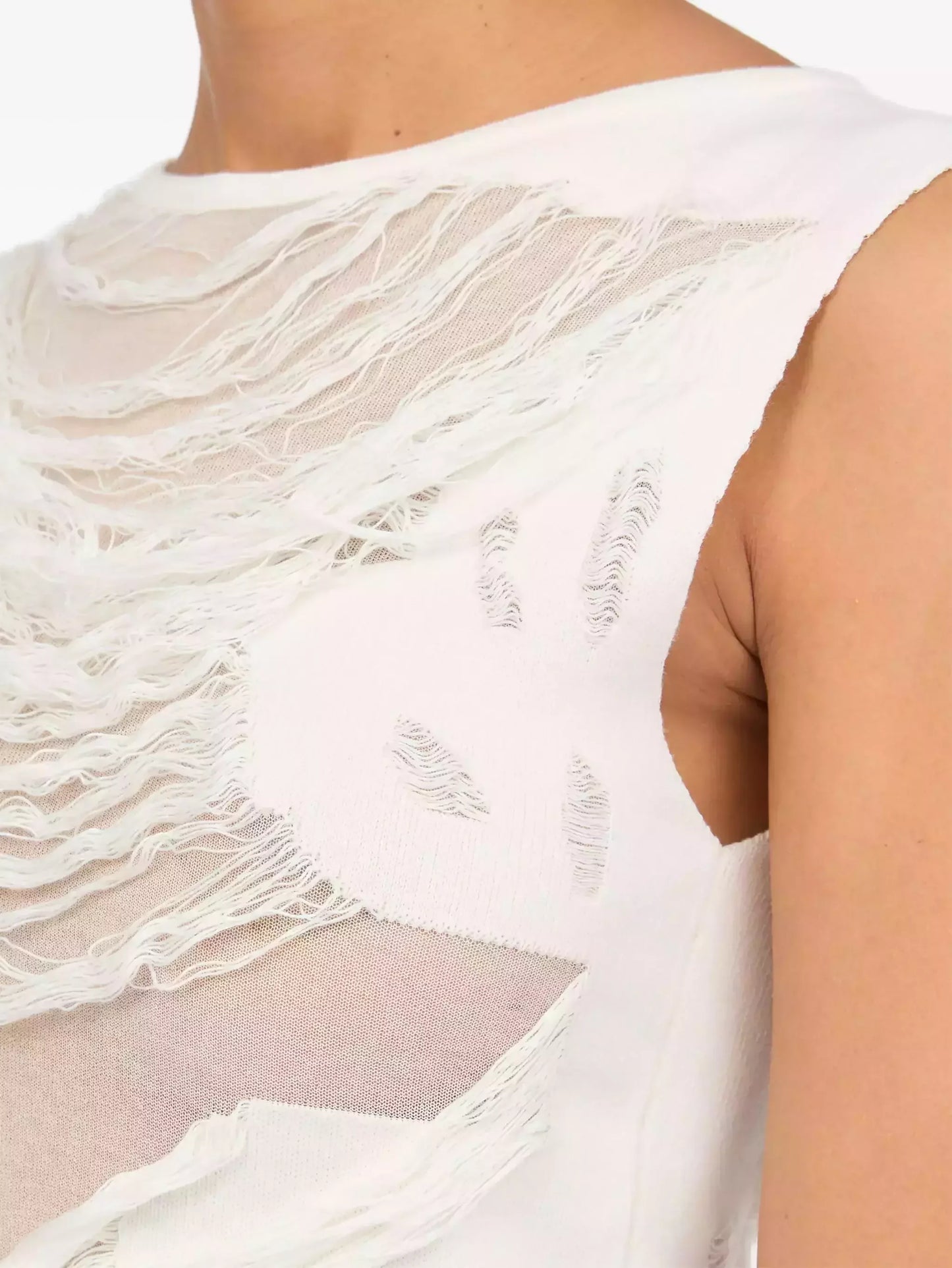 Distressed Sleeveless Top in White - Tops