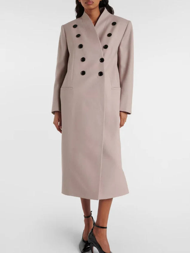 Double-Breasted Buttoned Coat in Beige - Small - Coats