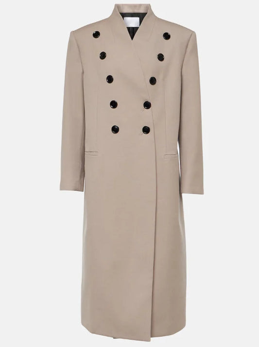 Double-Breasted Buttoned Coat in Beige - Coats