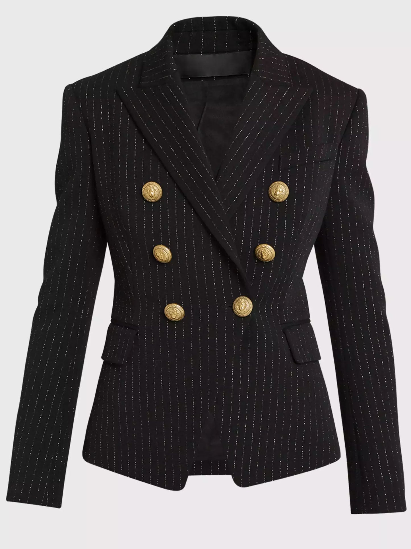 Double-Breasted Metallic Stripe Blazer Jacket - Jackets