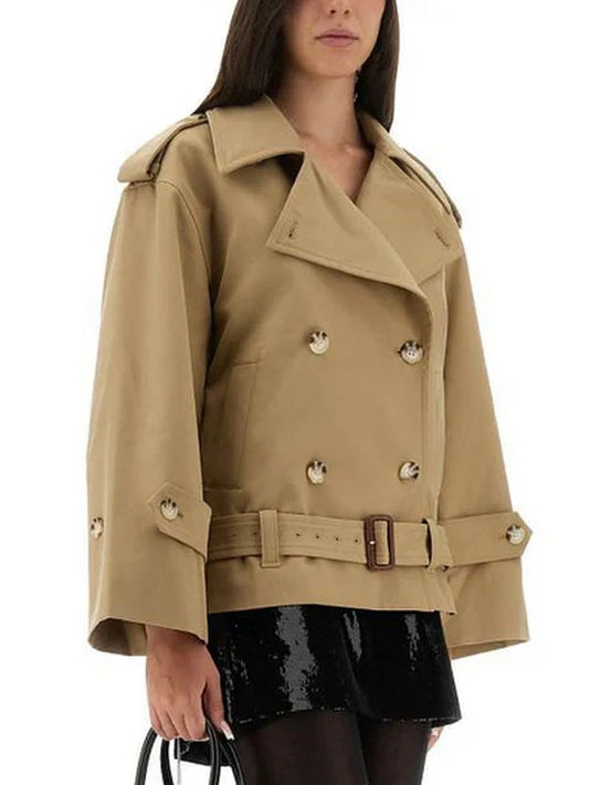 Double-Breasted Oversize Belted Trench Jacket - Jackets