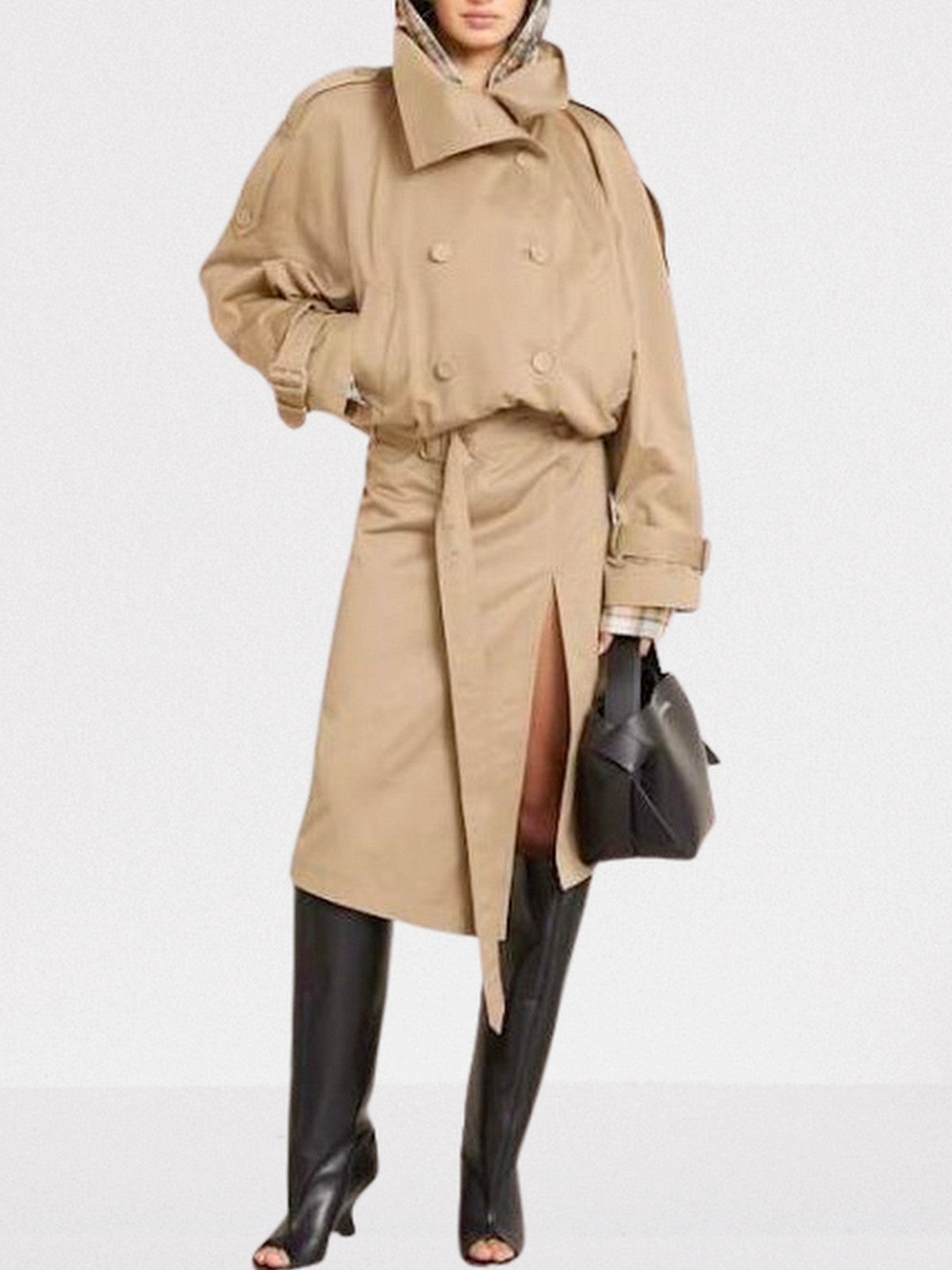 Double-Breasted Trench Jacket and Skirt Set - Suits & Sets