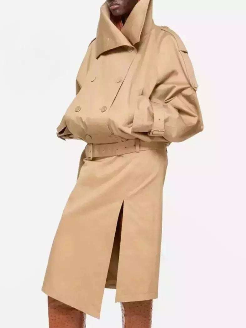 Double-Breasted Trench Jacket and Skirt Set - Suits & Sets