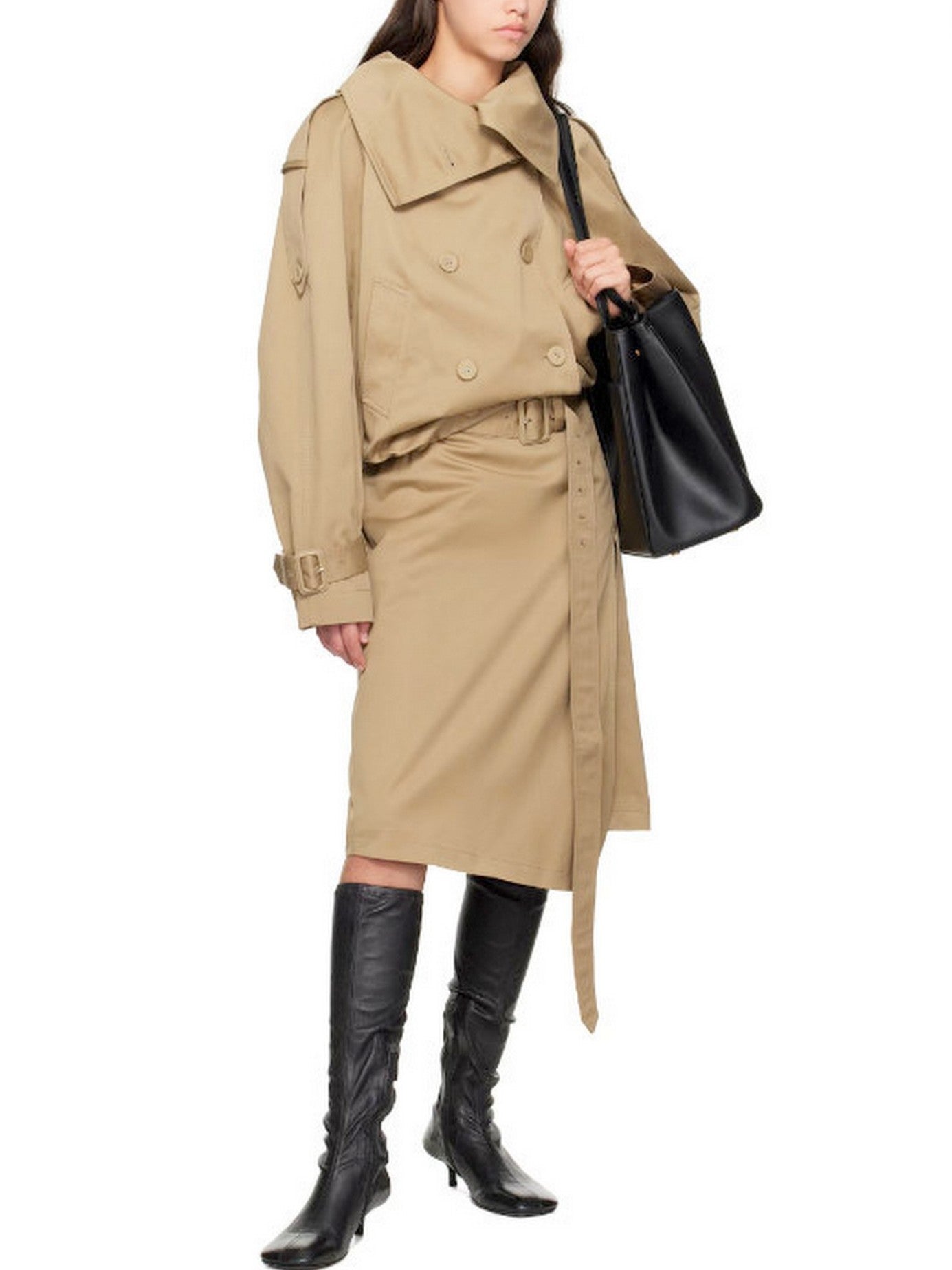 Double-Breasted Trench Jacket and Skirt Set - Suits & Sets