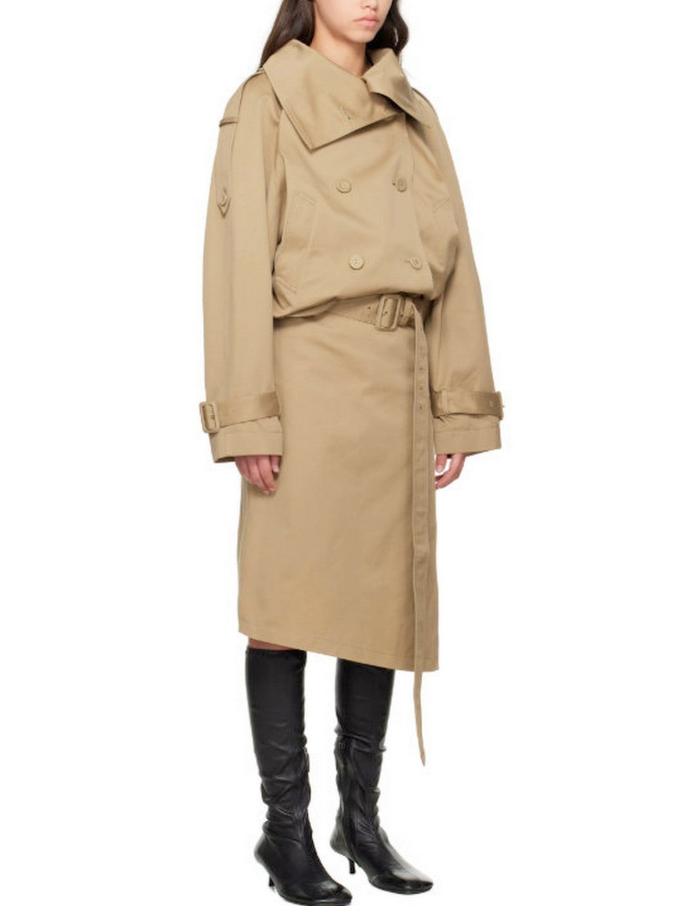 Double-Breasted Trench Jacket and Skirt Set - Suits & Sets