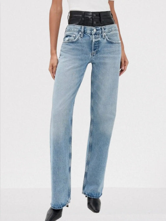 Double-Waist Straight-Leg Jeans - Jeans & Pants