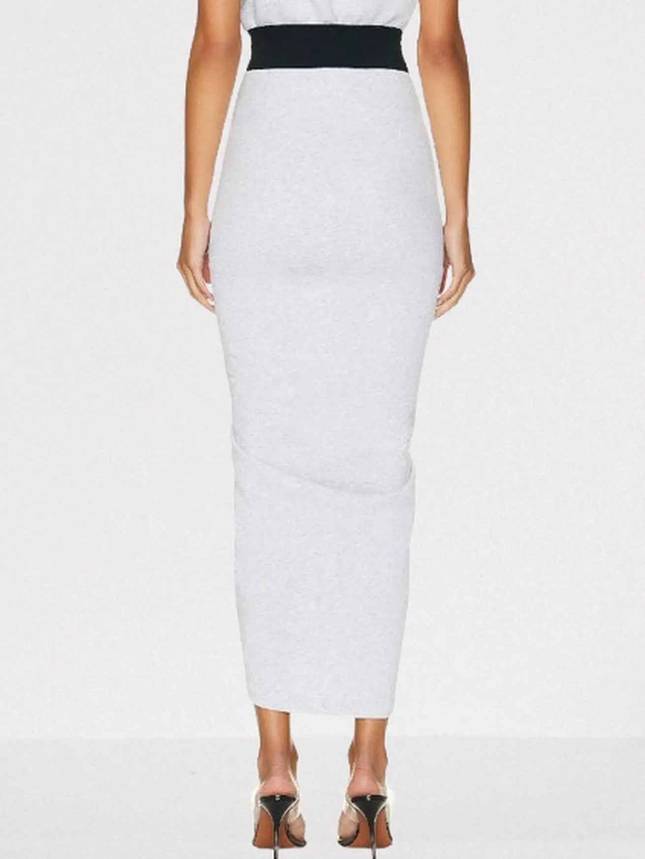 Draped Gathered Jersey Color-Contrast Midi Skirt - Skirts