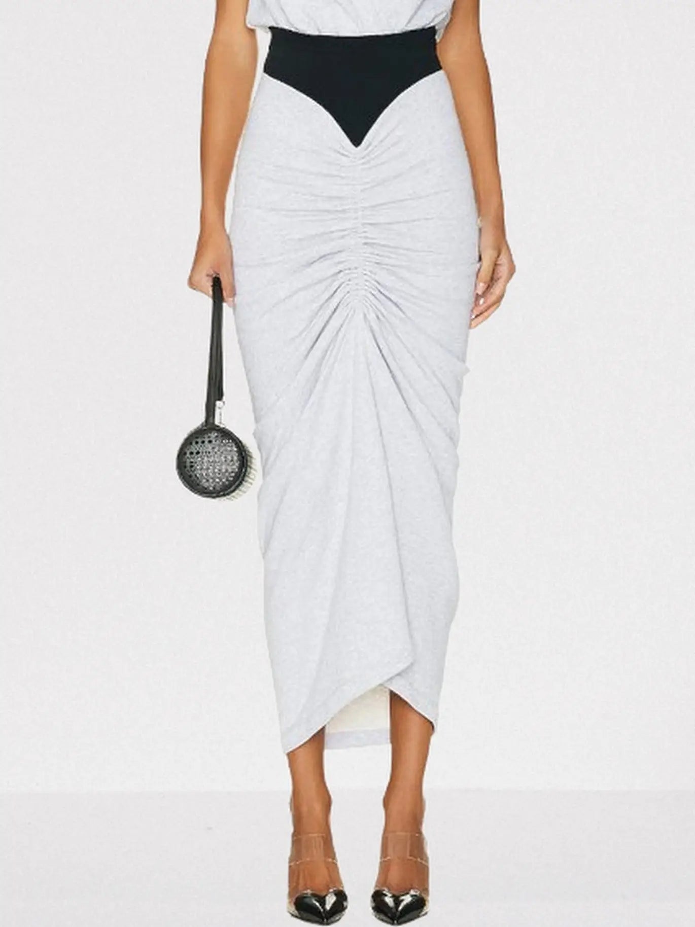 Draped Gathered Jersey Color-Contrast Midi Skirt - Skirts