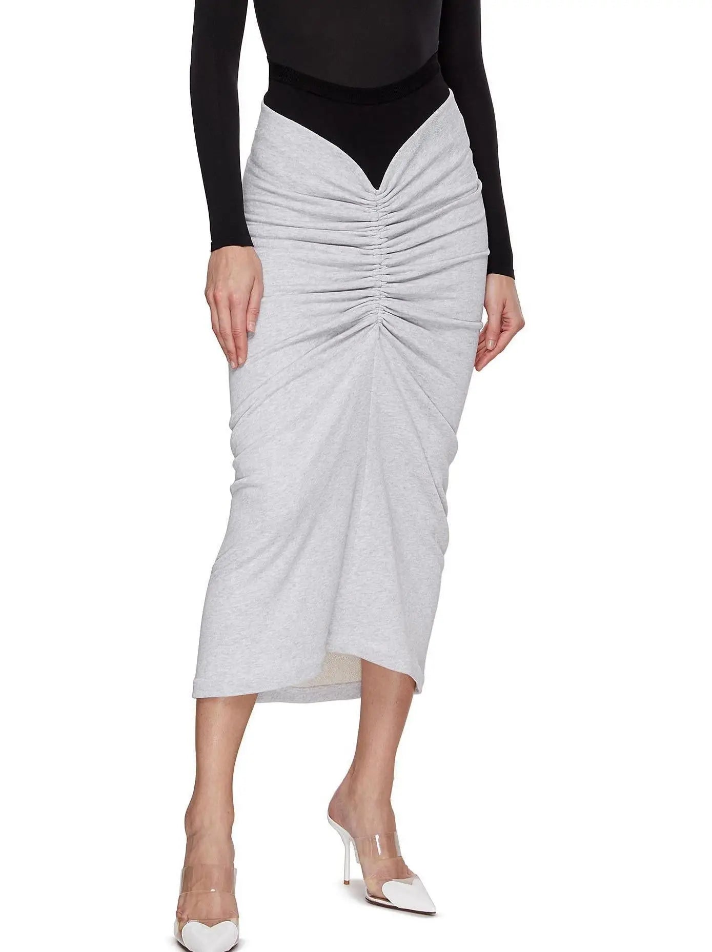Draped Gathered Jersey Color-Contrast Midi Skirt - Skirts