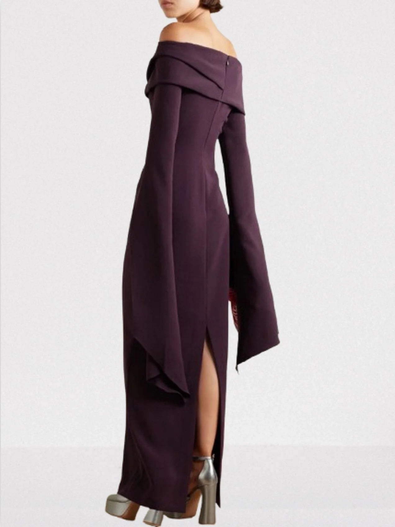 Draped Off-The-Shoulder Maxi Dress in Plum - Dresses