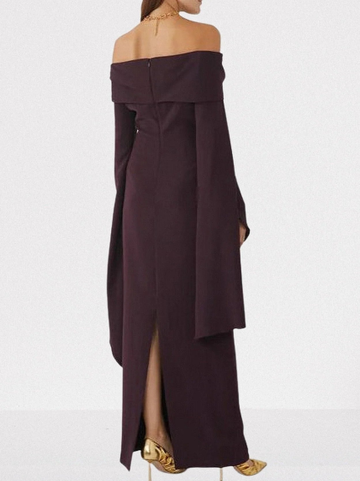 Draped Off-The-Shoulder Maxi Dress in Plum - Dresses