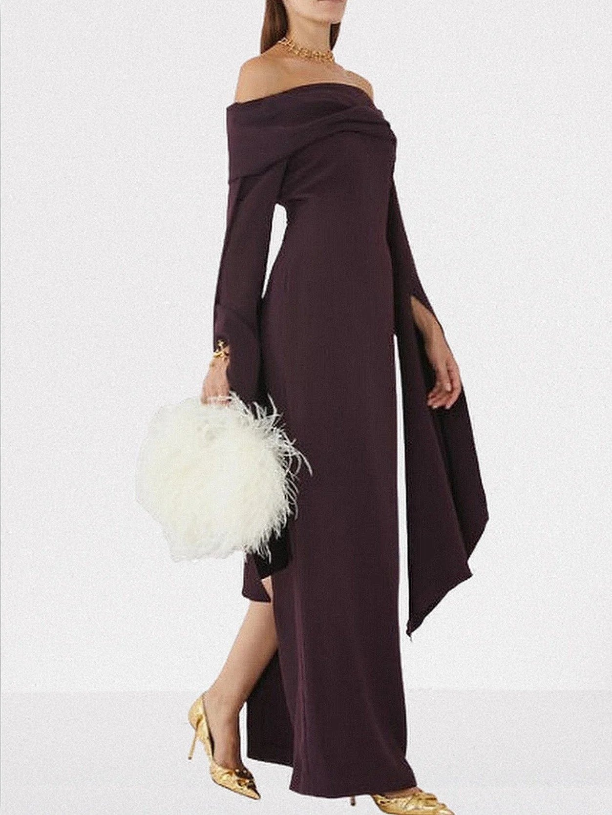 Draped Off-The-Shoulder Maxi Dress in Plum - Dresses