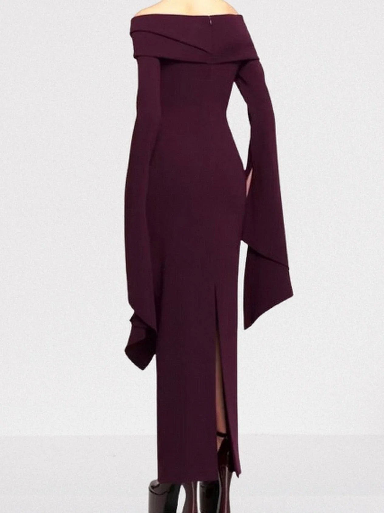 Draped Off-The-Shoulder Maxi Dress in Plum - Dresses