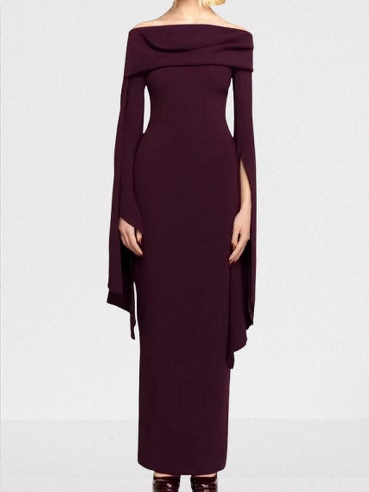 Draped Off-The-Shoulder Maxi Dress in Plum - Dresses