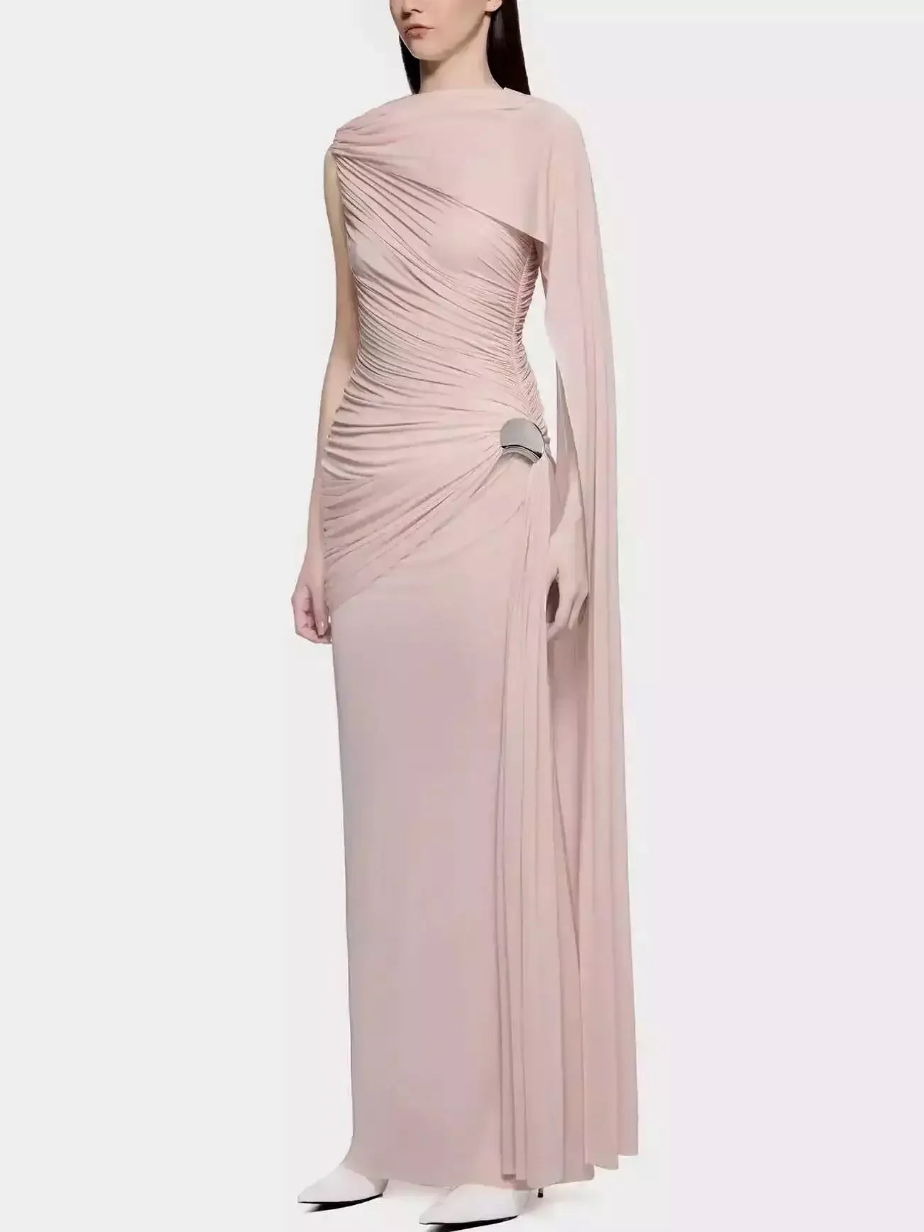 Draped One Shoulder Sleeveless Gown Dresses