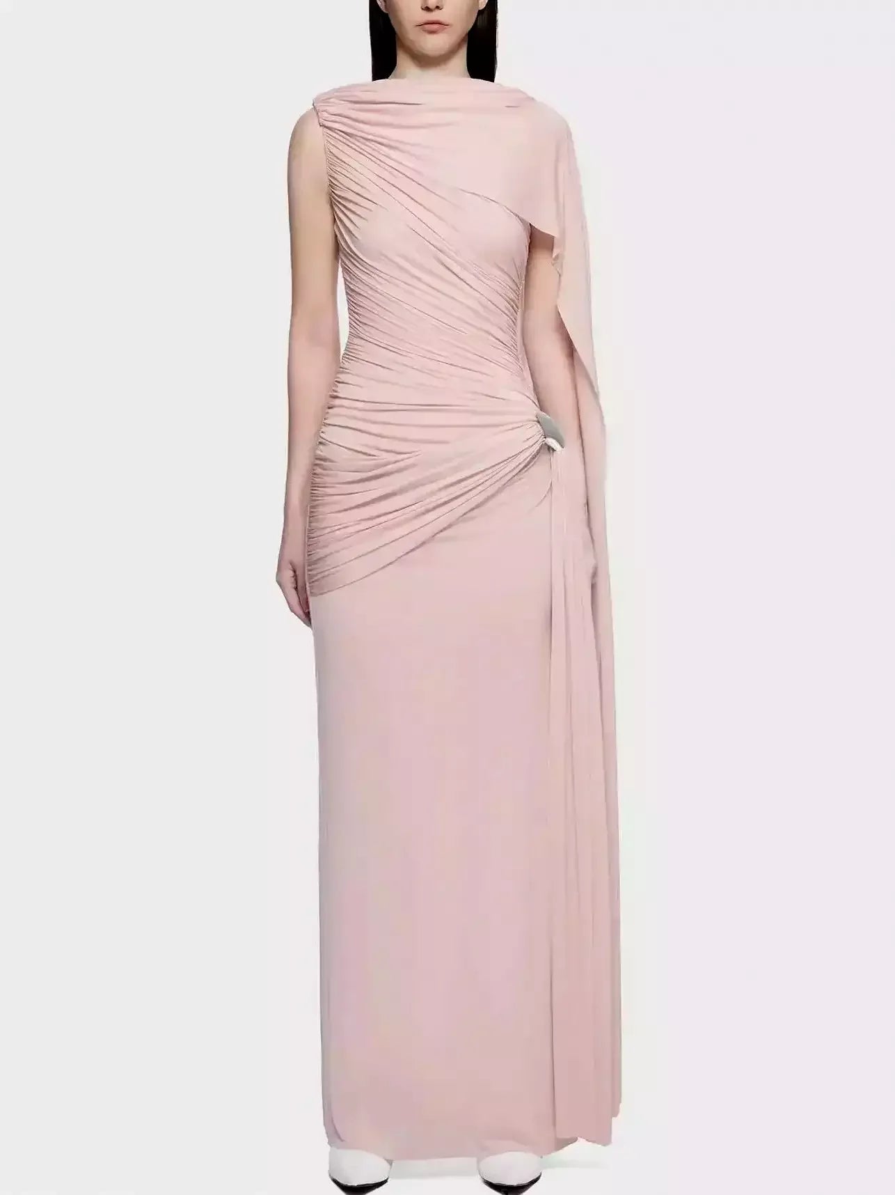 Draped One Shoulder Sleeveless Gown Dresses
