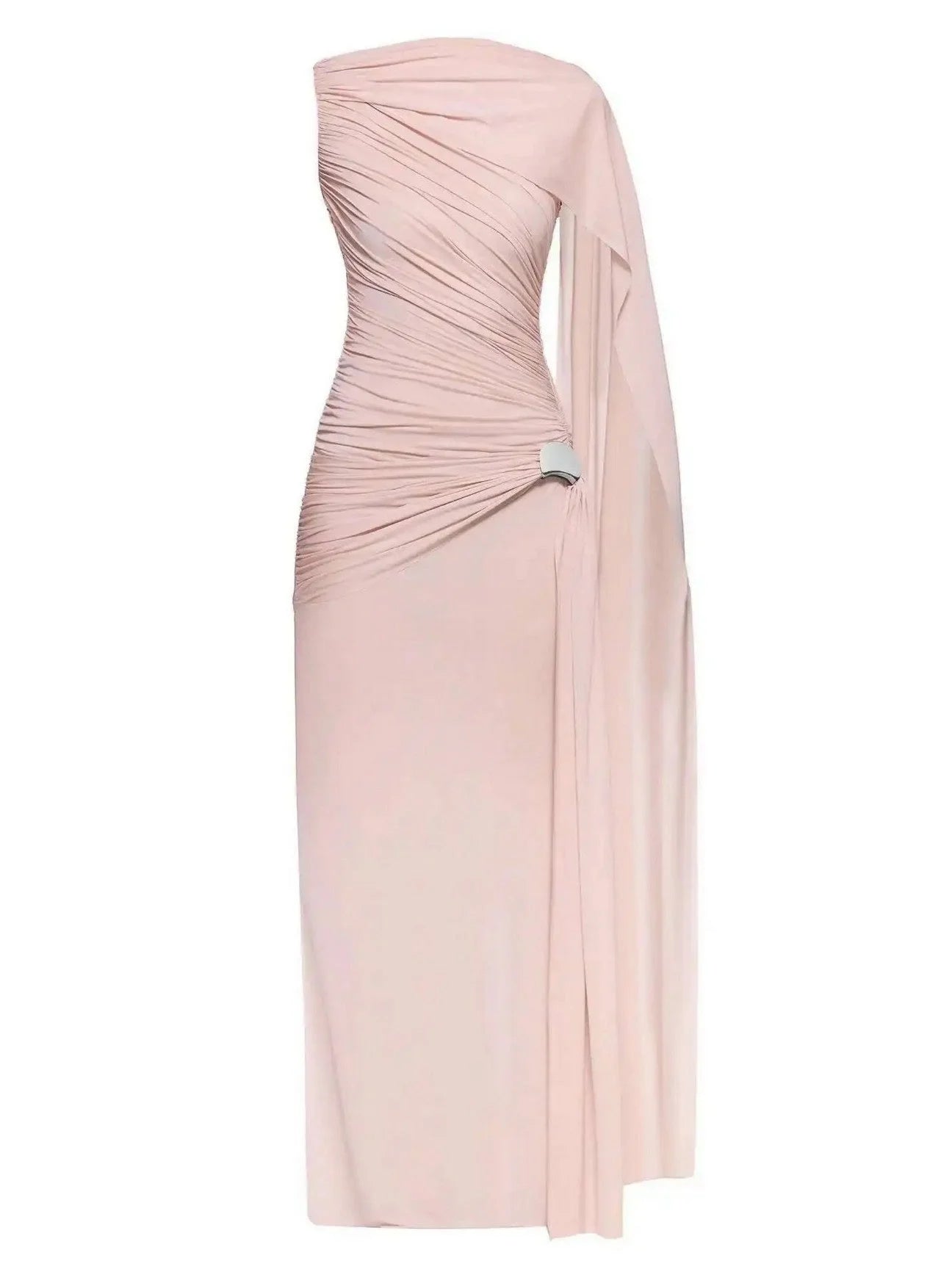 Draped One Shoulder Sleeveless Gown S / Light Pink Dresses