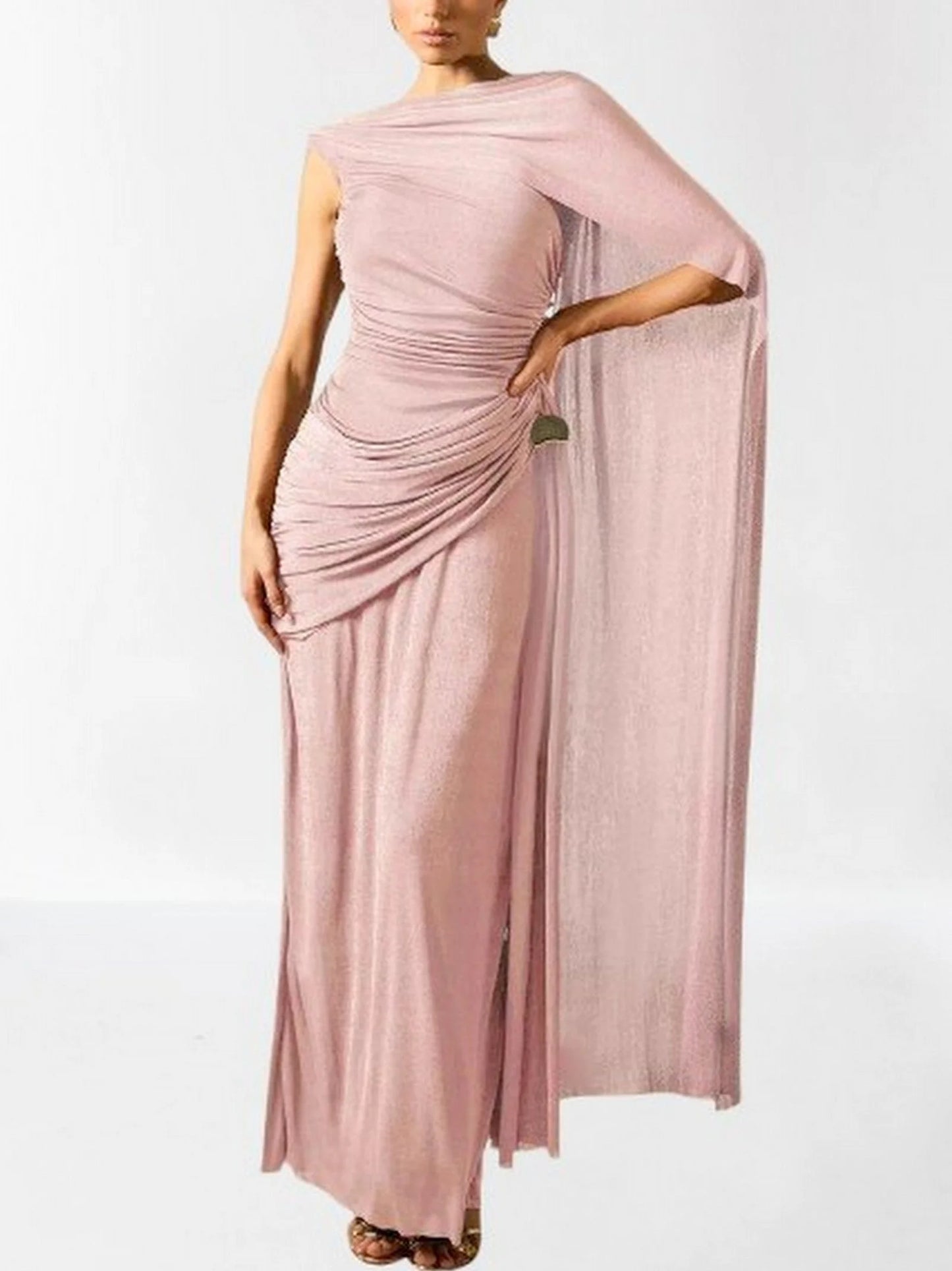 Draped One Shoulder Sleeveless Gown Dresses