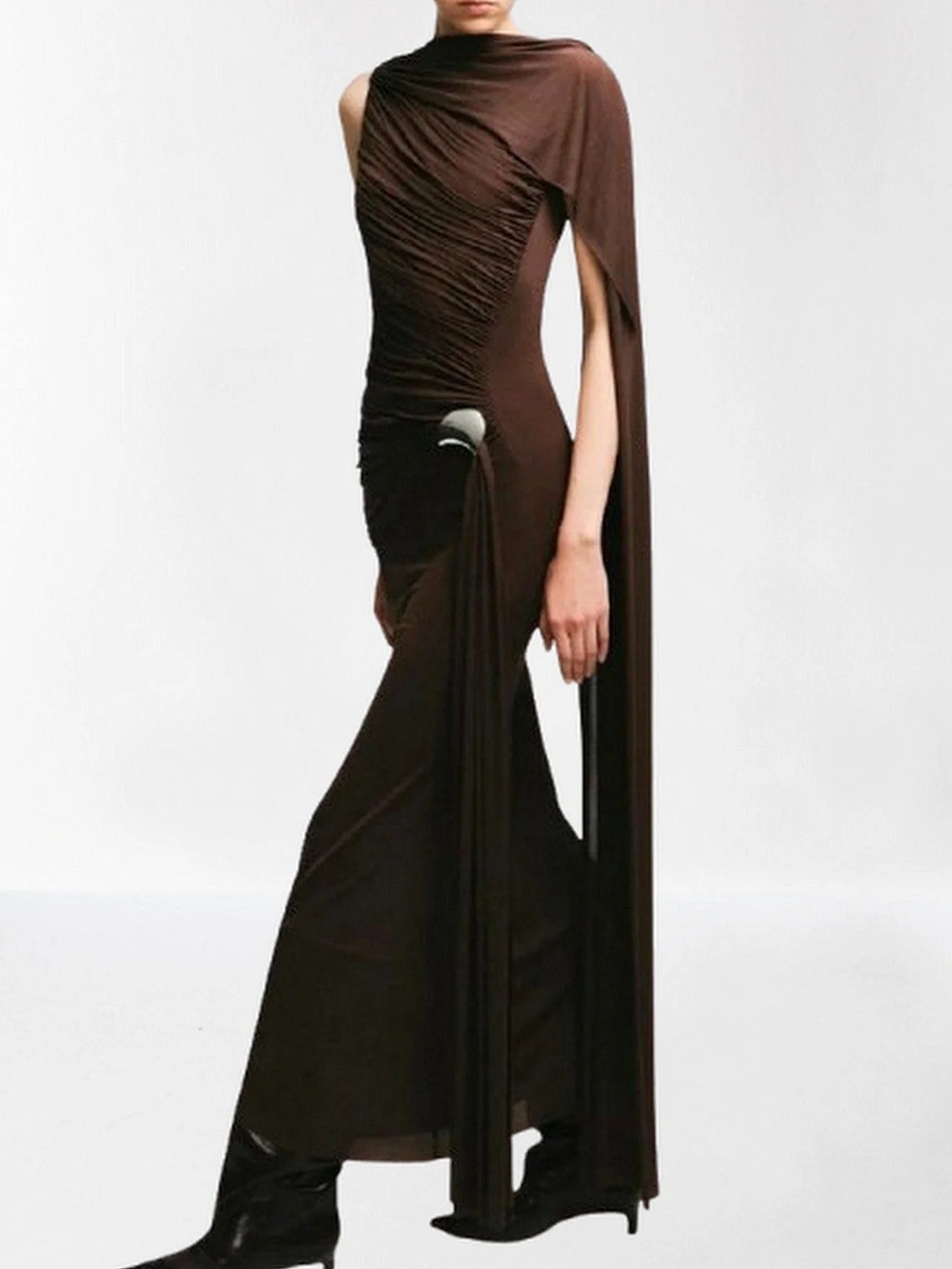 Draped One Shoulder Sleeveless Gown Dresses