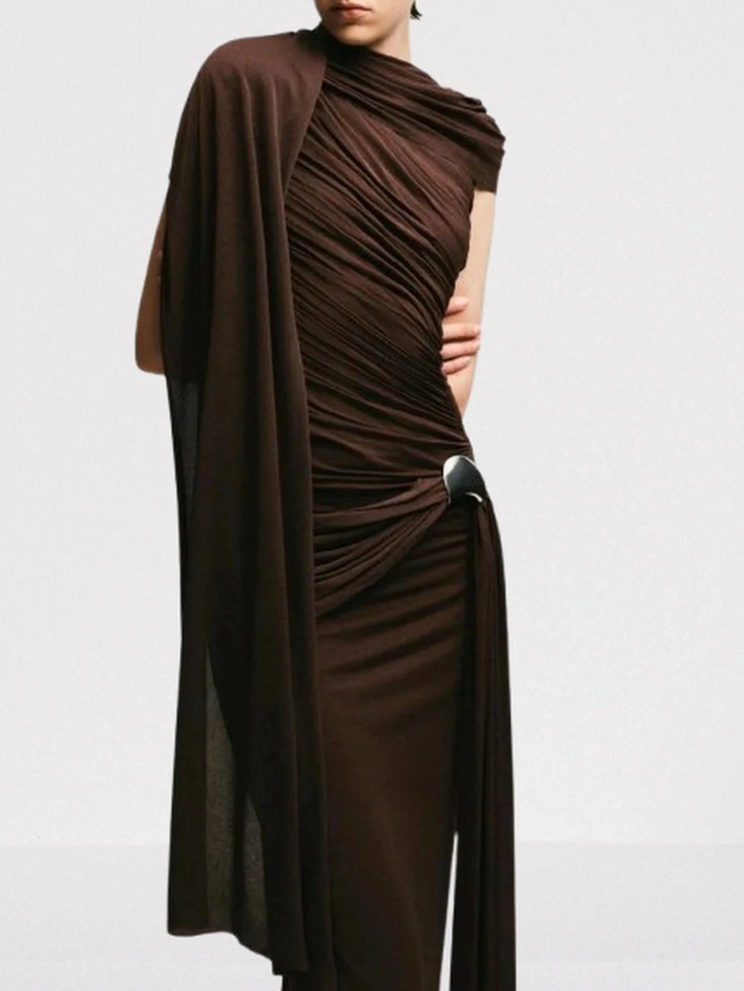 Draped One Shoulder Sleeveless Gown Dresses