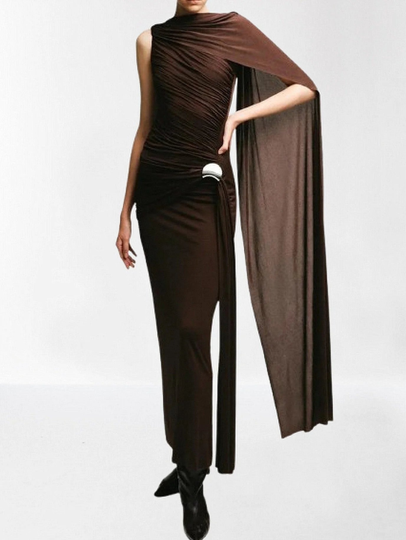 Draped One Shoulder Sleeveless Gown Dresses
