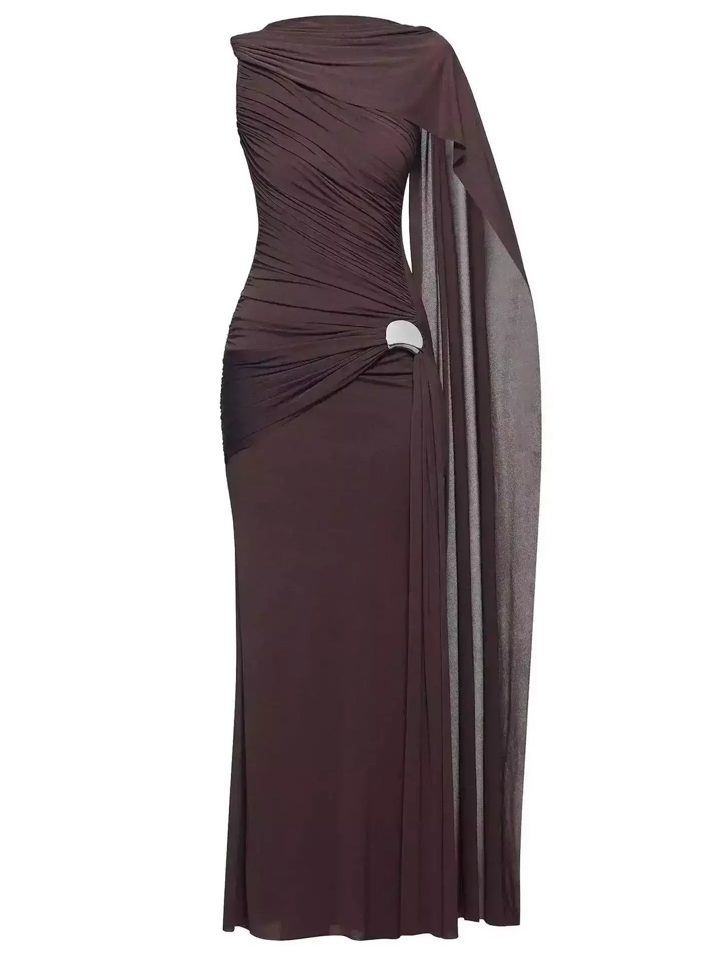 Draped One Shoulder Sleeveless Gown Dresses