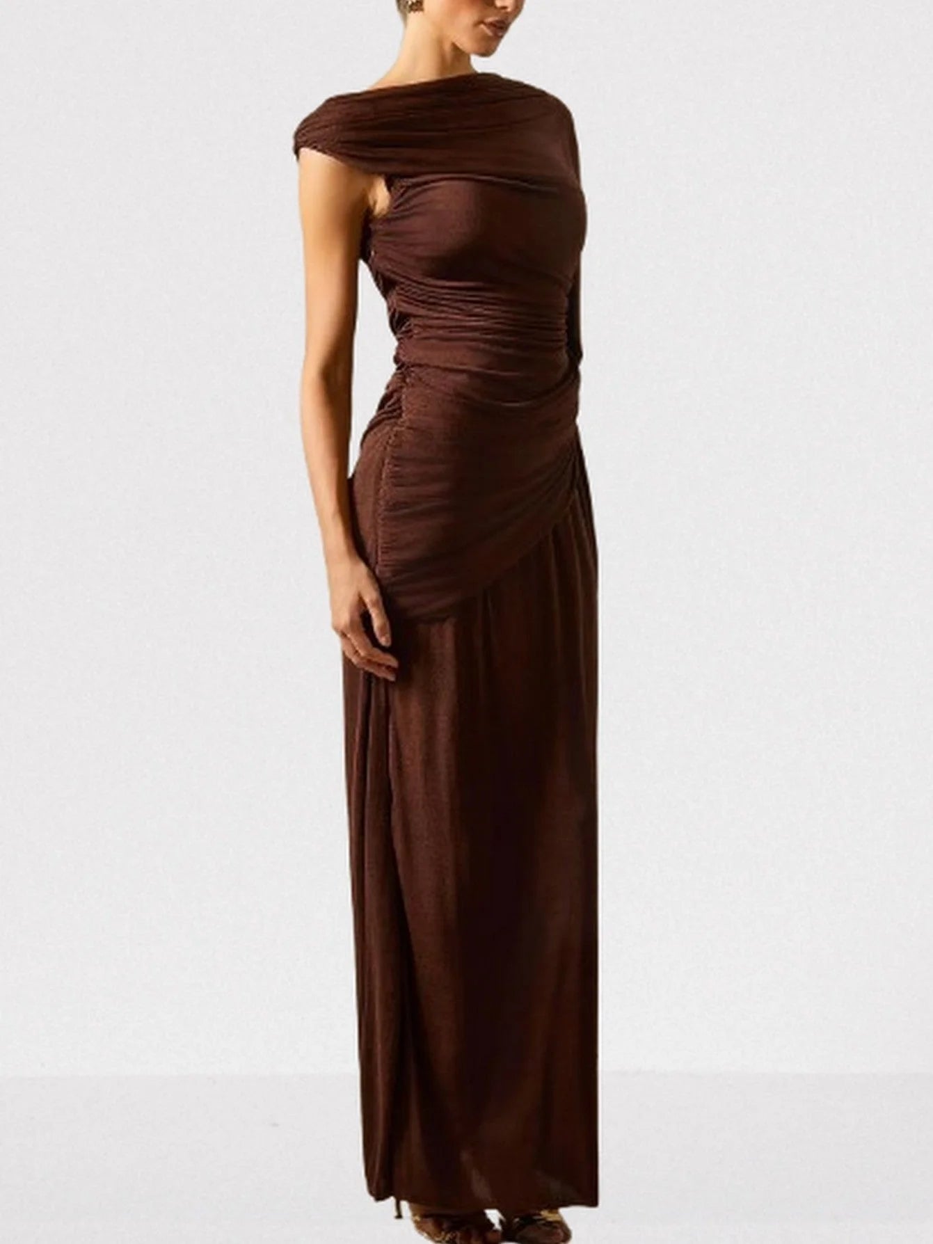 Draped One Shoulder Sleeveless Gown Dresses