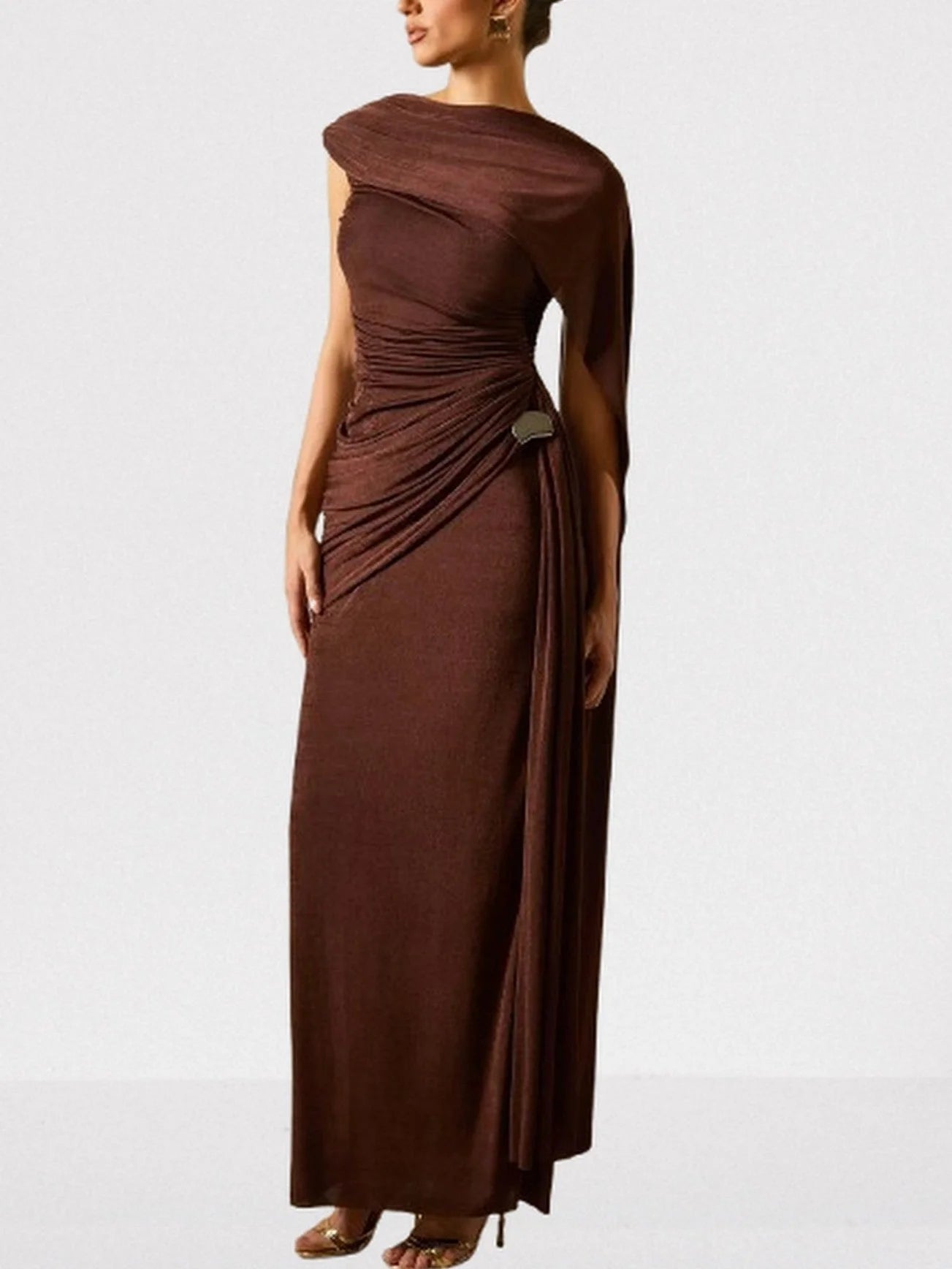 Draped One Shoulder Sleeveless Gown Dresses