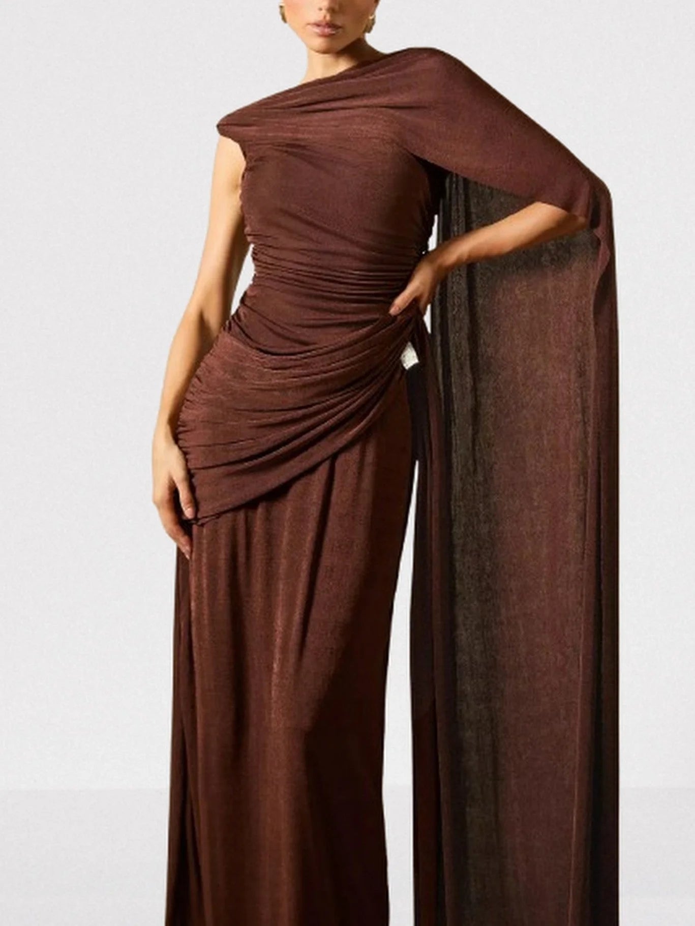 Draped One Shoulder Sleeveless Gown Dresses