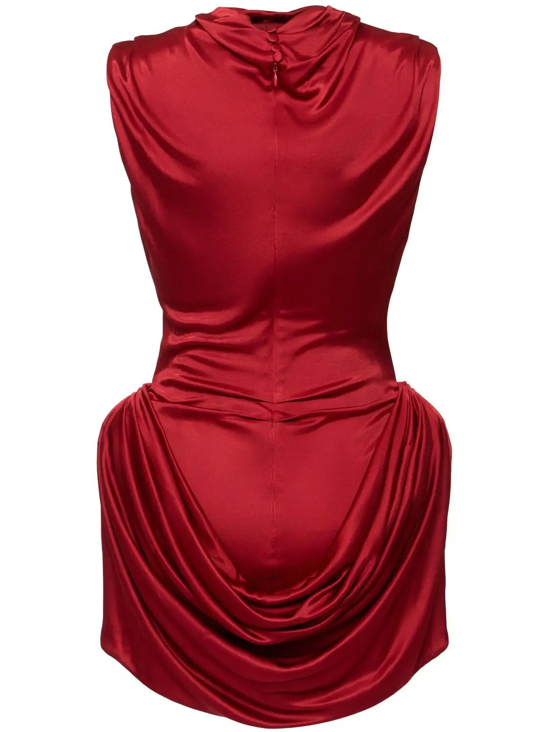 Draped Red Sleeveless Mock-Neck Mini Dress - Dresses