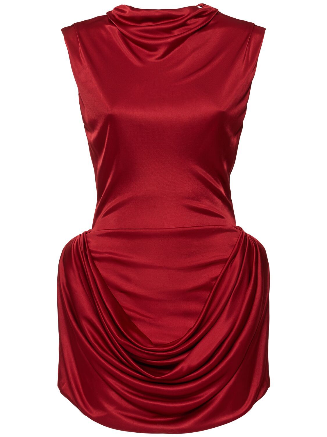 Draped Red Sleeveless Mock-Neck Mini Dress