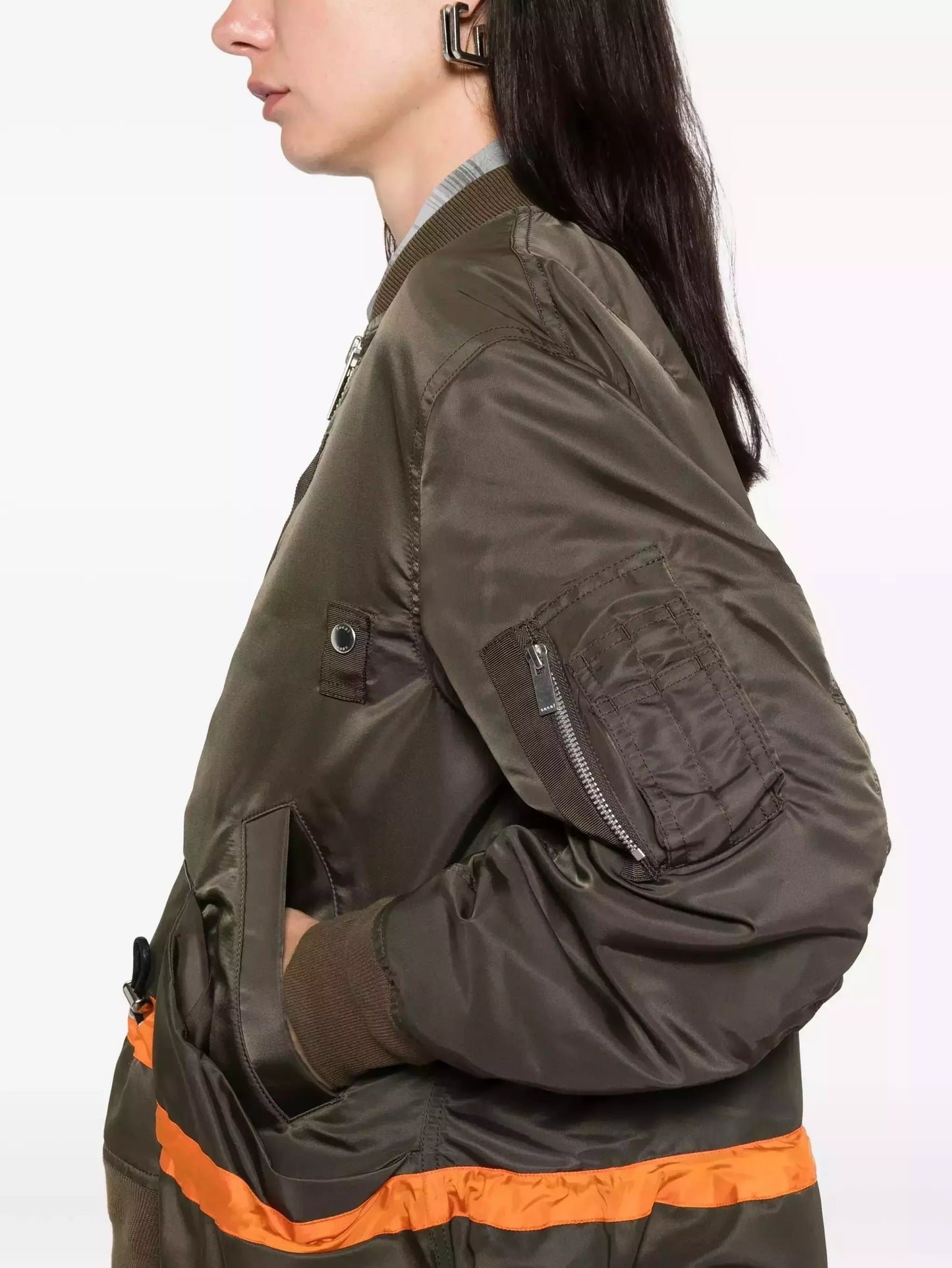 Drawstring Twill Bomber Jacket with Contrast Stripe - Jackets