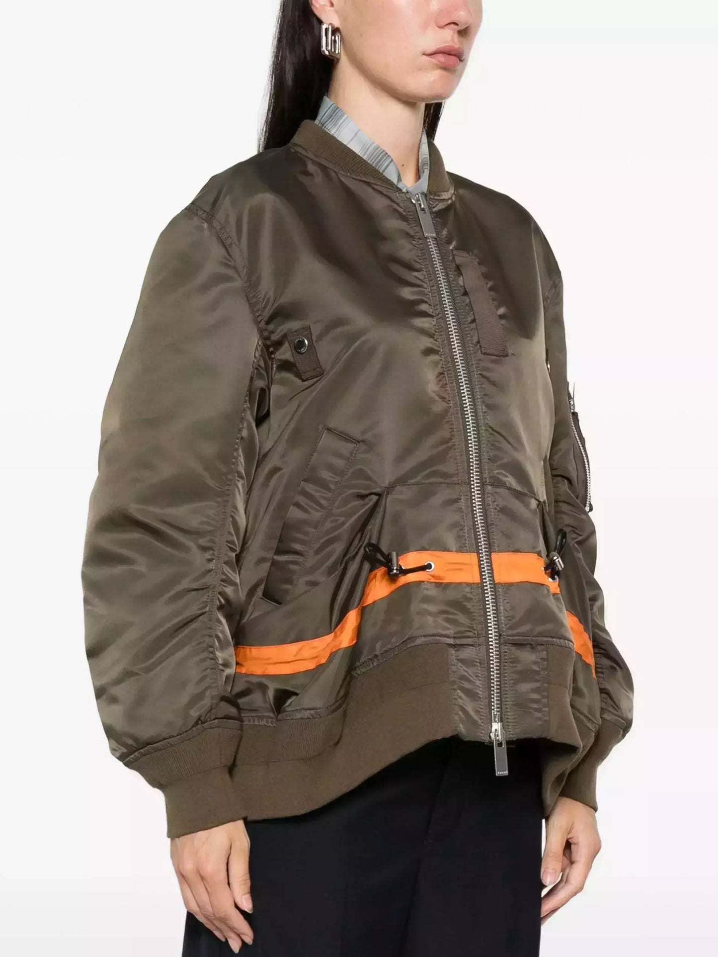 Drawstring Twill Bomber Jacket with Contrast Stripe - Jackets