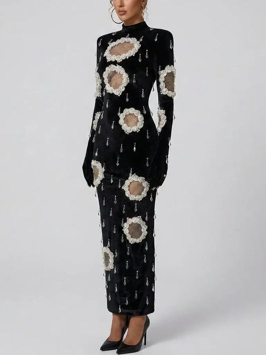 Feather and Sequin Embellished Strapless Mesh Gown - Dresses