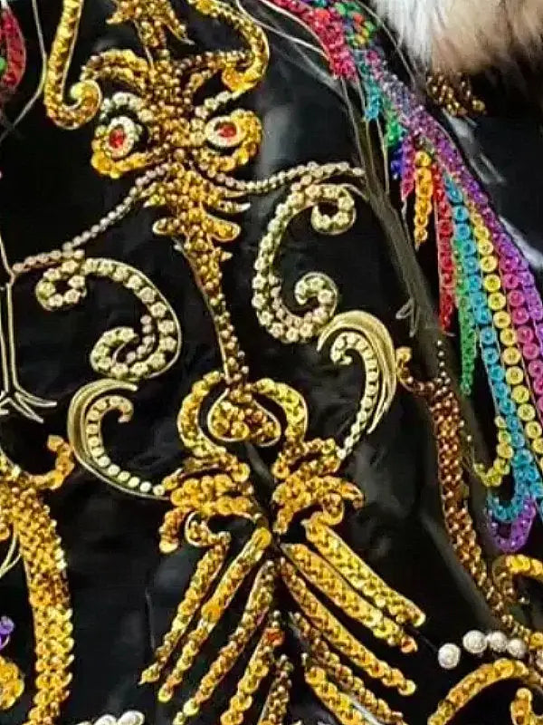 Embellished Long Black Coat with Faux-Fur Trim - Coats