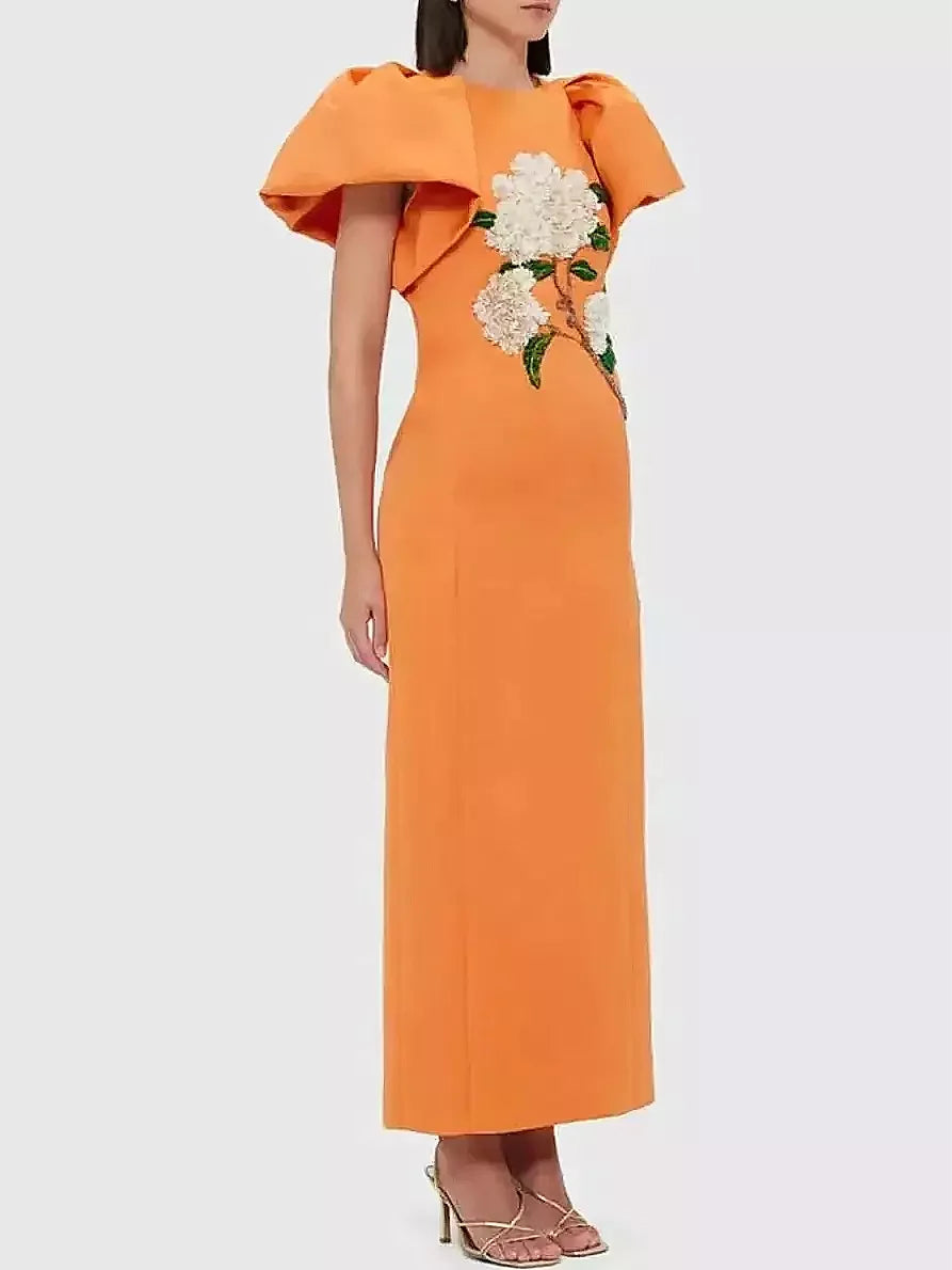 Embellished Puff-Sleeve Maxi Dress - Dresses