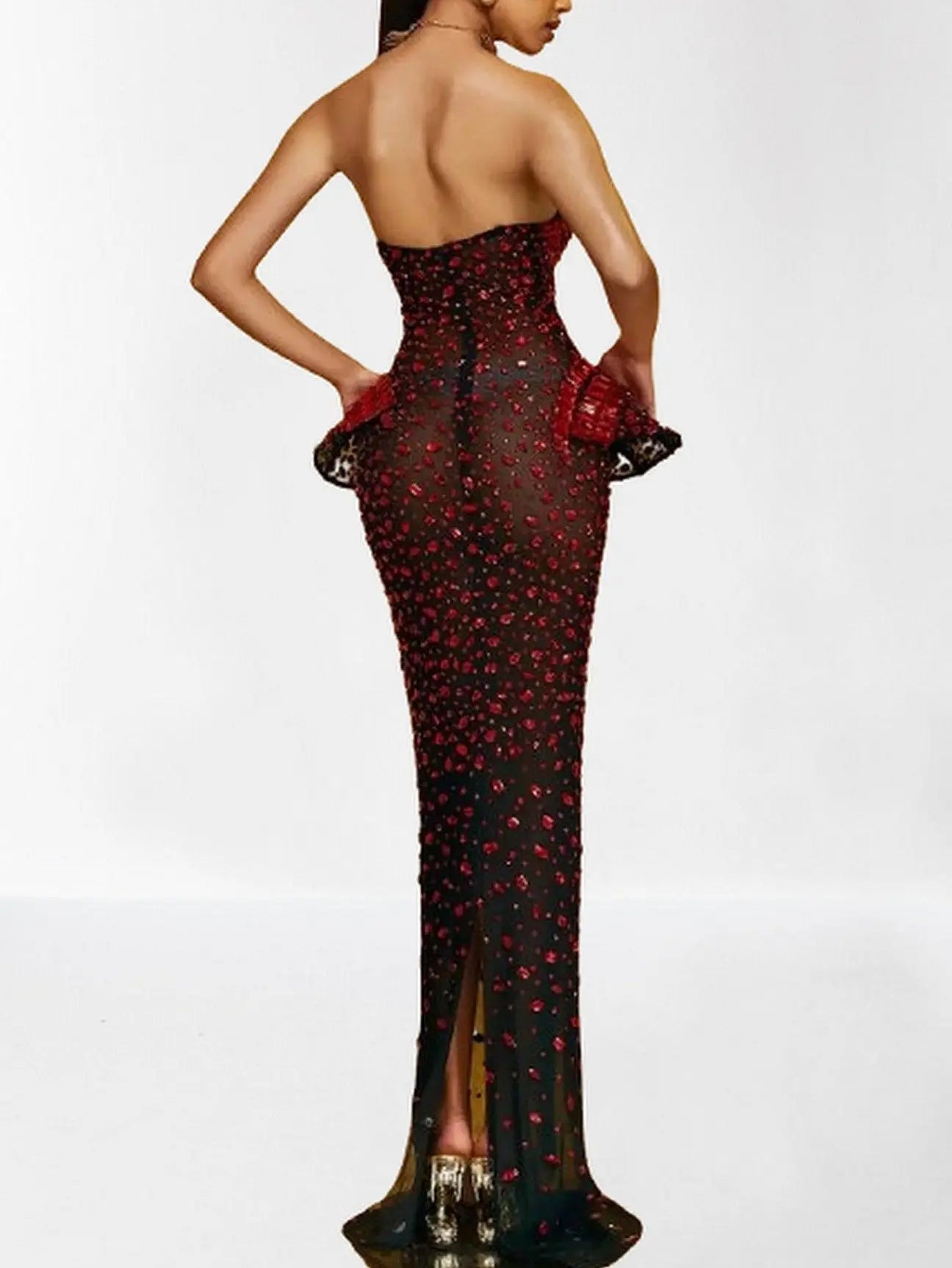 Embellished Semi-Sheer Cut-Out Gown - Dresses