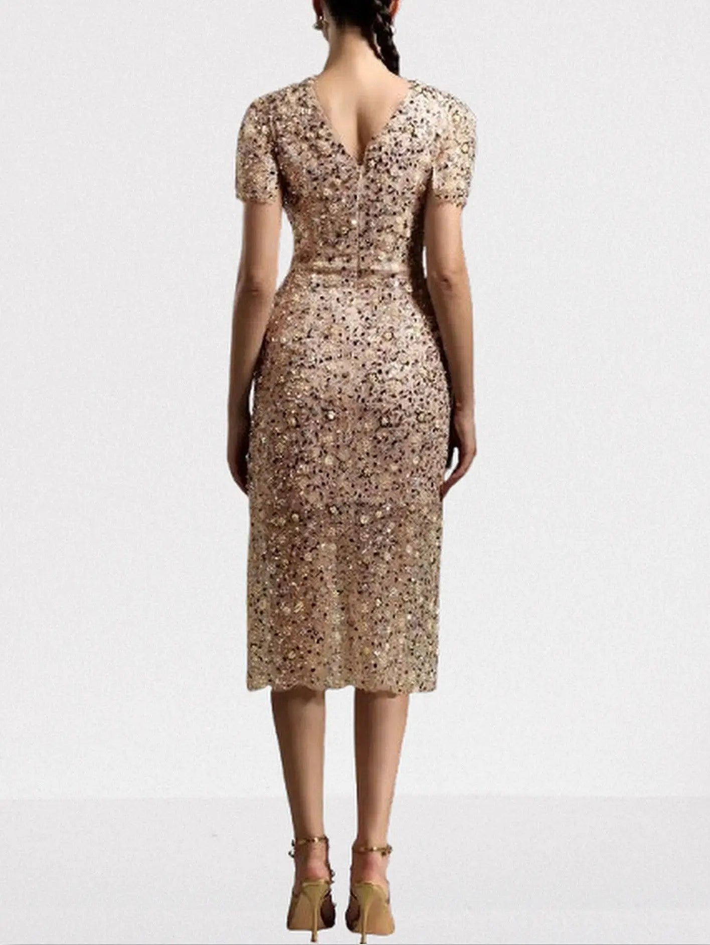 Embellished Semi-Sheer Mesh Midi Dress - Dresses