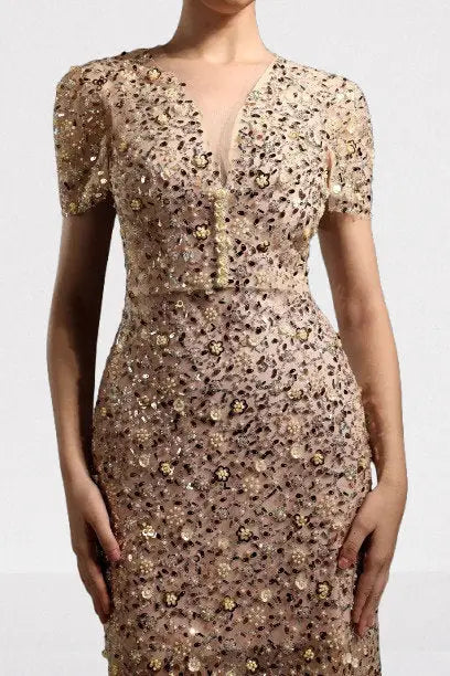 Embellished Semi-Sheer Mesh Midi Dress - Dresses