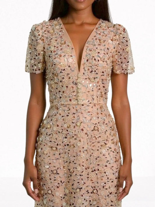 Embellished Semi-Sheer Mesh Midi Dress - Dresses