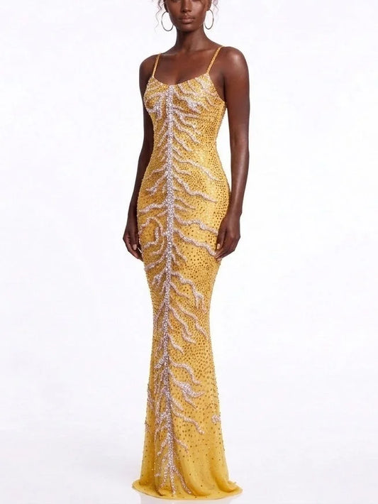 Embellished Spine Pattern Bodycon Maxi Dress - Dresses