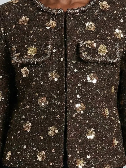 Embellished Tweed Jacket with Faux-Fur Cuffs - Jackets