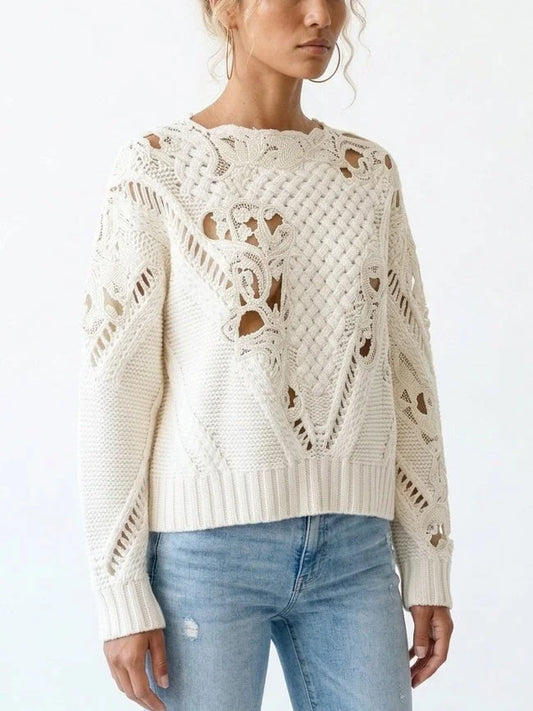 Embroidered Cut-Out Cashmere Sweater - Sweaters & Knitwear