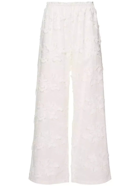 Embroidered White Straight Pants - Jeans & Pants