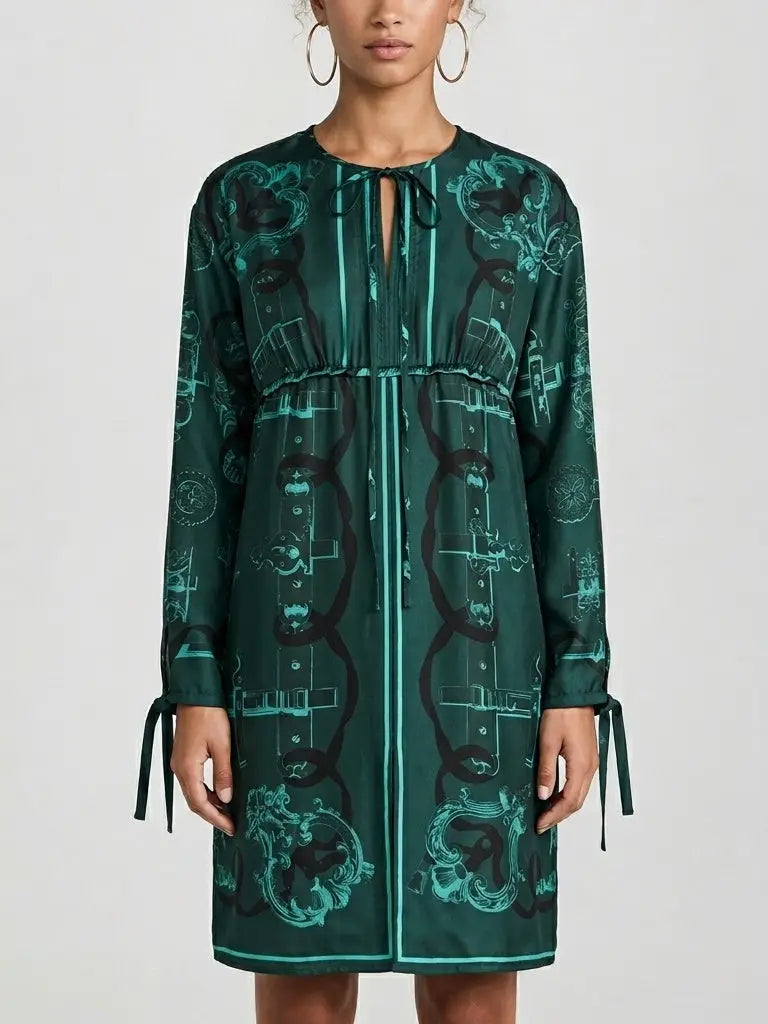 Emerald Print Silk Tunic Mini Dress