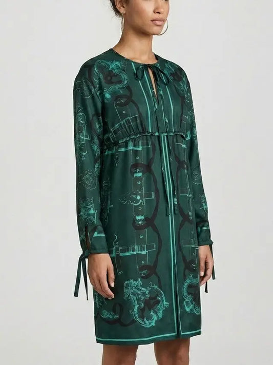 Emerald Print Silk Tunic Mini Dress - Dresses