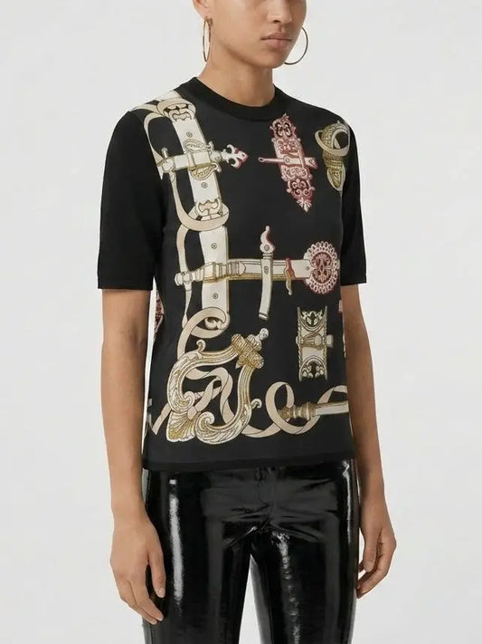 Equestrian Harness Print Knit Top - Tops
