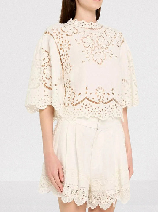 Eyelet Embroidered Top and Short Set - Suits & Sets